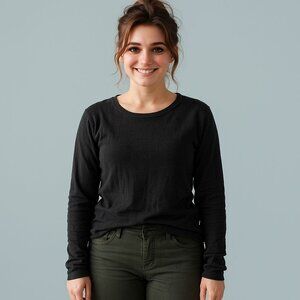 DYI Women's Long Sleeve Waffle Top Black Size Small